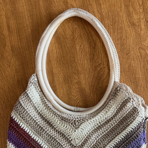 Vintage Crochet Floral Boho Shoulder Bag 70s Style Knit Purse Hippie Tote - Picture 12 of 13